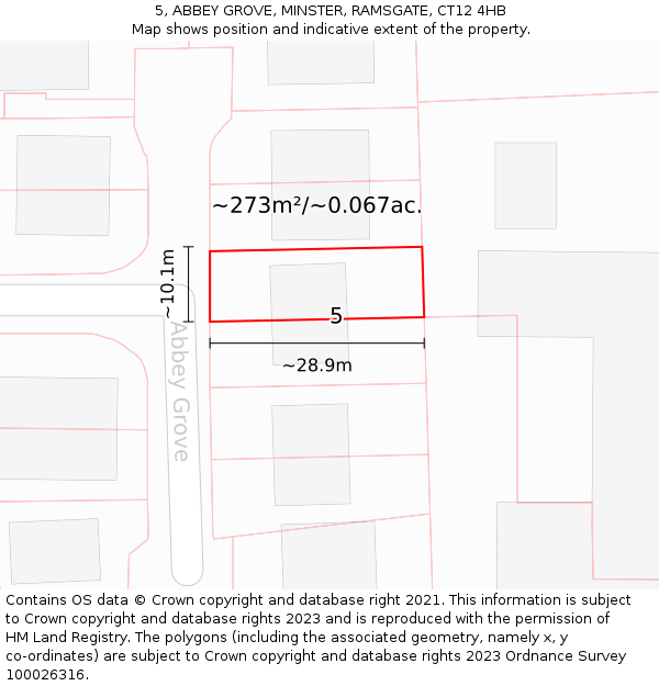 5, ABBEY GROVE, MINSTER, RAMSGATE, CT12 4HB: Plot and title map