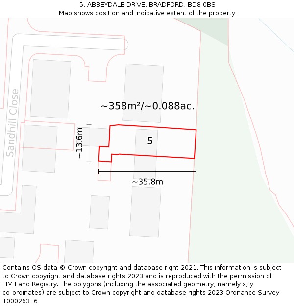5, ABBEYDALE DRIVE, BRADFORD, BD8 0BS: Plot and title map
