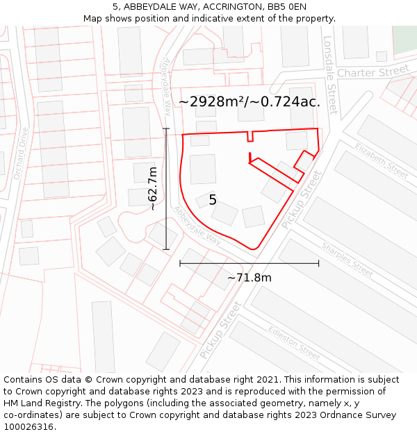 5, ABBEYDALE WAY, ACCRINGTON, BB5 0EN: Plot and title map