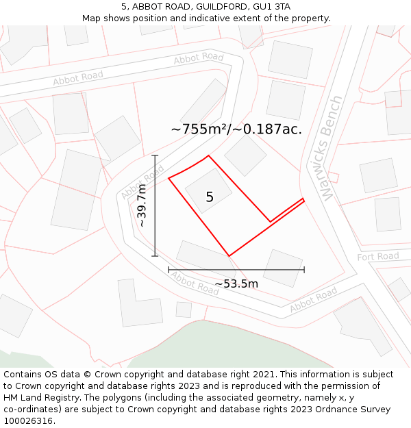 5, ABBOT ROAD, GUILDFORD, GU1 3TA: Plot and title map