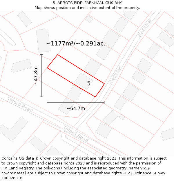 5, ABBOTS RIDE, FARNHAM, GU9 8HY: Plot and title map