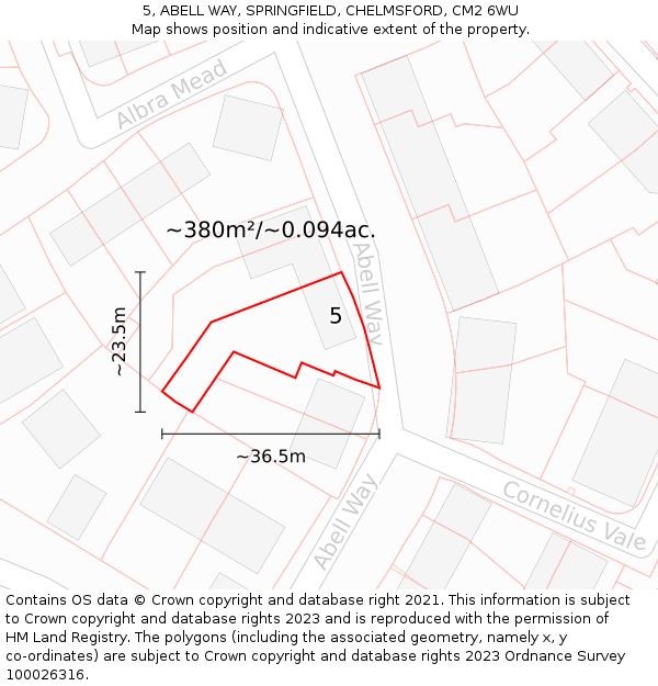 5, ABELL WAY, SPRINGFIELD, CHELMSFORD, CM2 6WU: Plot and title map