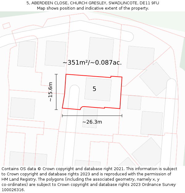 5, ABERDEEN CLOSE, CHURCH GRESLEY, SWADLINCOTE, DE11 9FU: Plot and title map