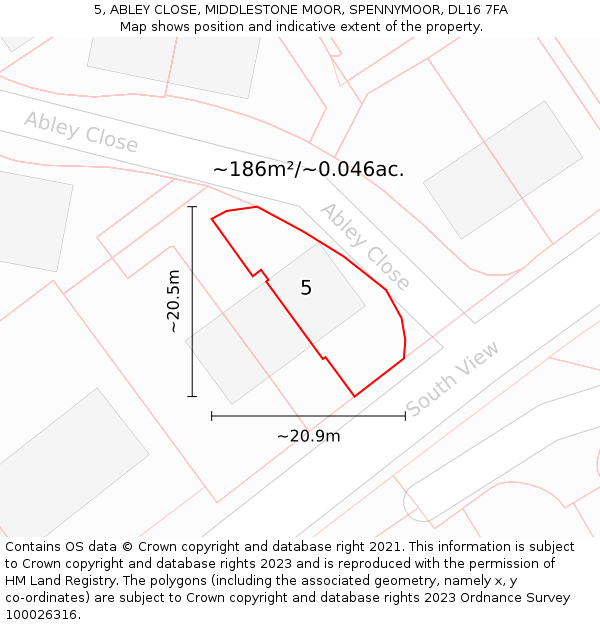 5, ABLEY CLOSE, MIDDLESTONE MOOR, SPENNYMOOR, DL16 7FA: Plot and title map