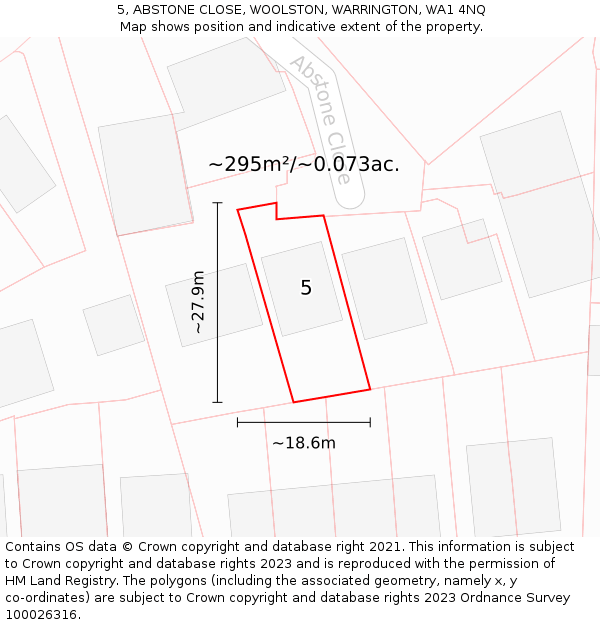 5, ABSTONE CLOSE, WOOLSTON, WARRINGTON, WA1 4NQ: Plot and title map