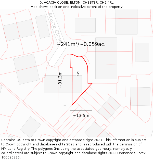 5, ACACIA CLOSE, ELTON, CHESTER, CH2 4RL: Plot and title map