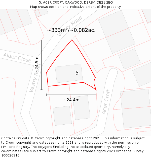 5, ACER CROFT, OAKWOOD, DERBY, DE21 2EG: Plot and title map