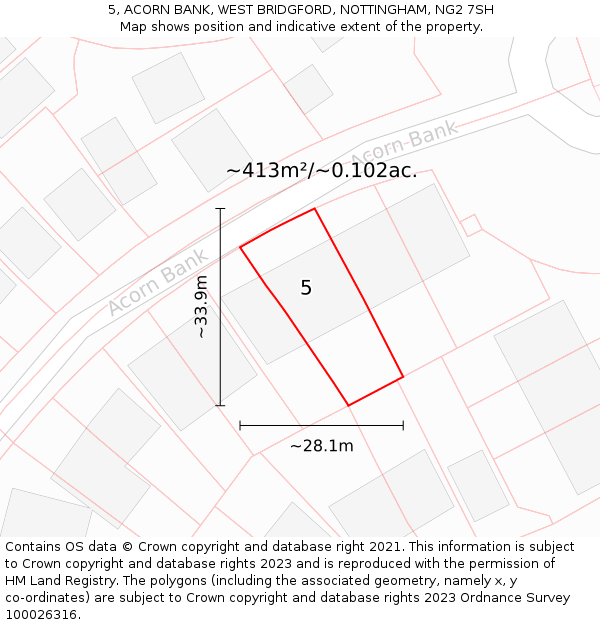 5, ACORN BANK, WEST BRIDGFORD, NOTTINGHAM, NG2 7SH: Plot and title map