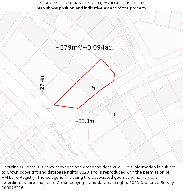 5, ACORN CLOSE, KINGSNORTH, ASHFORD, TN23 3HR: Plot and title map
