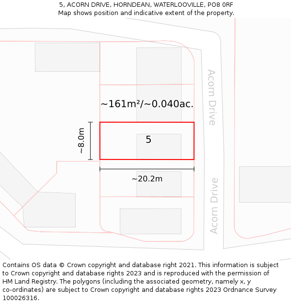 5, ACORN DRIVE, HORNDEAN, WATERLOOVILLE, PO8 0RF: Plot and title map