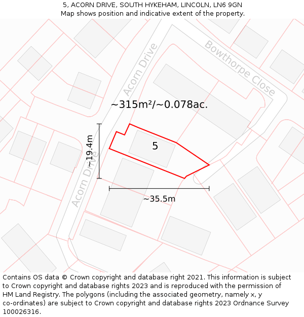 5, ACORN DRIVE, SOUTH HYKEHAM, LINCOLN, LN6 9GN: Plot and title map