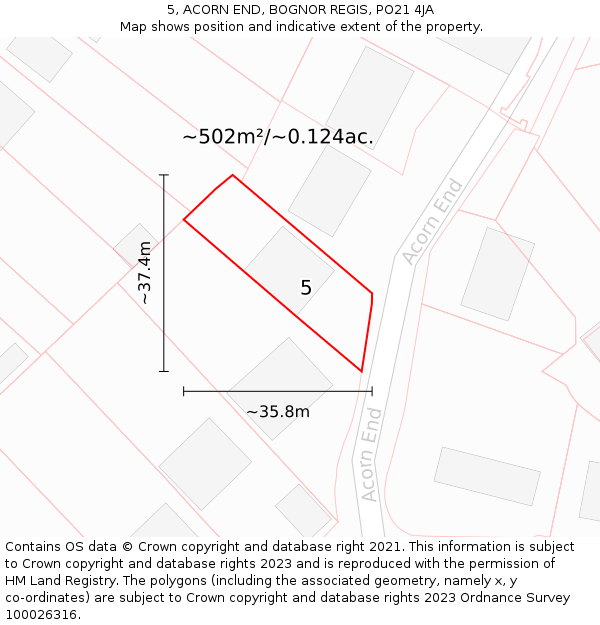 5, ACORN END, BOGNOR REGIS, PO21 4JA: Plot and title map