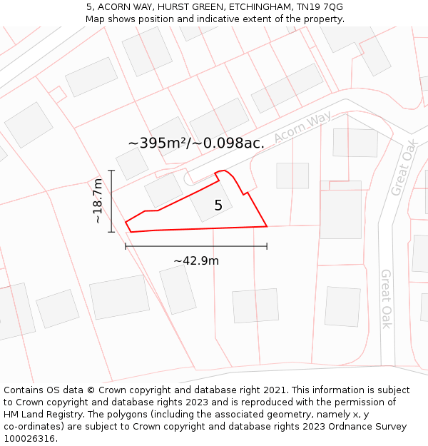 5, ACORN WAY, HURST GREEN, ETCHINGHAM, TN19 7QG: Plot and title map