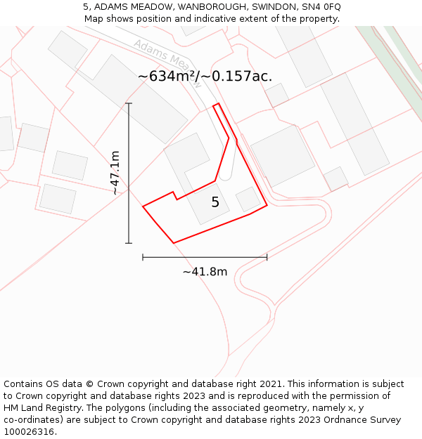 5, ADAMS MEADOW, WANBOROUGH, SWINDON, SN4 0FQ: Plot and title map