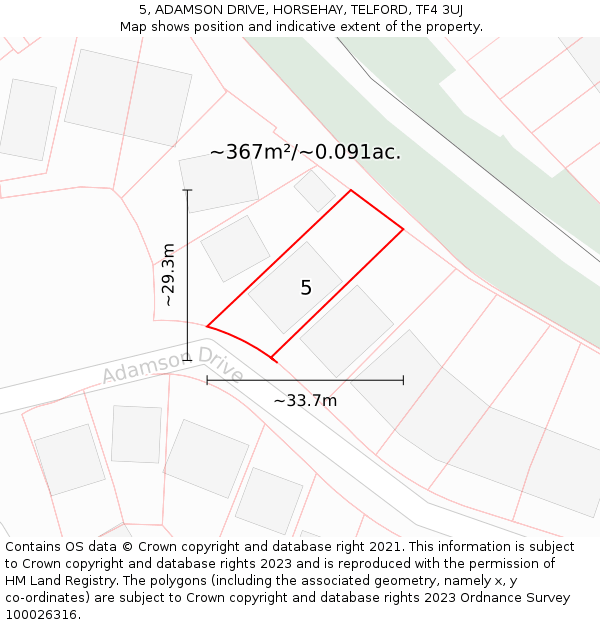 5, ADAMSON DRIVE, HORSEHAY, TELFORD, TF4 3UJ: Plot and title map