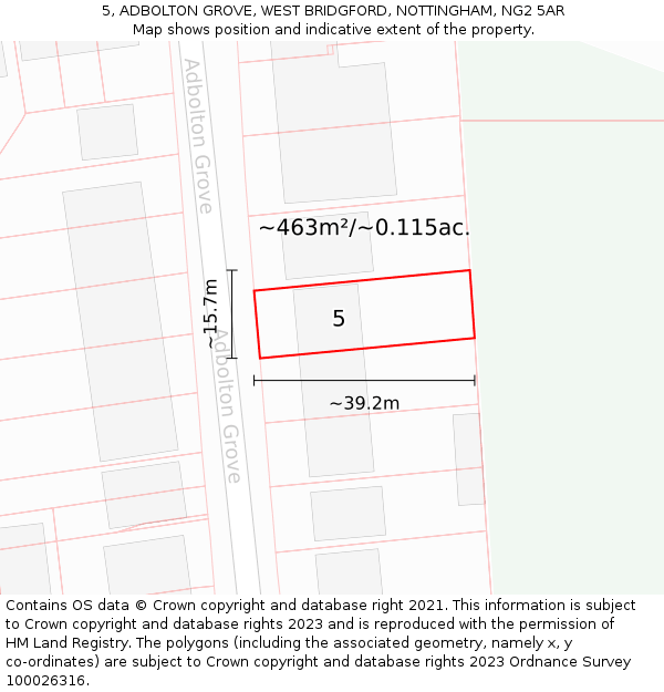 5, ADBOLTON GROVE, WEST BRIDGFORD, NOTTINGHAM, NG2 5AR: Plot and title map