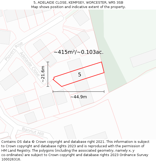 5, ADELAIDE CLOSE, KEMPSEY, WORCESTER, WR5 3SB: Plot and title map