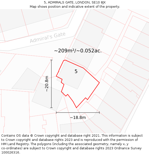 5, ADMIRALS GATE, LONDON, SE10 8JX: Plot and title map