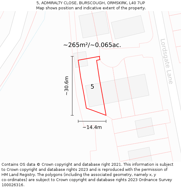 5, ADMIRALTY CLOSE, BURSCOUGH, ORMSKIRK, L40 7UP: Plot and title map
