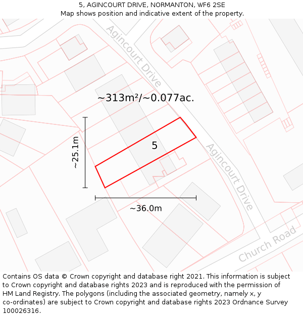 5, AGINCOURT DRIVE, NORMANTON, WF6 2SE: Plot and title map