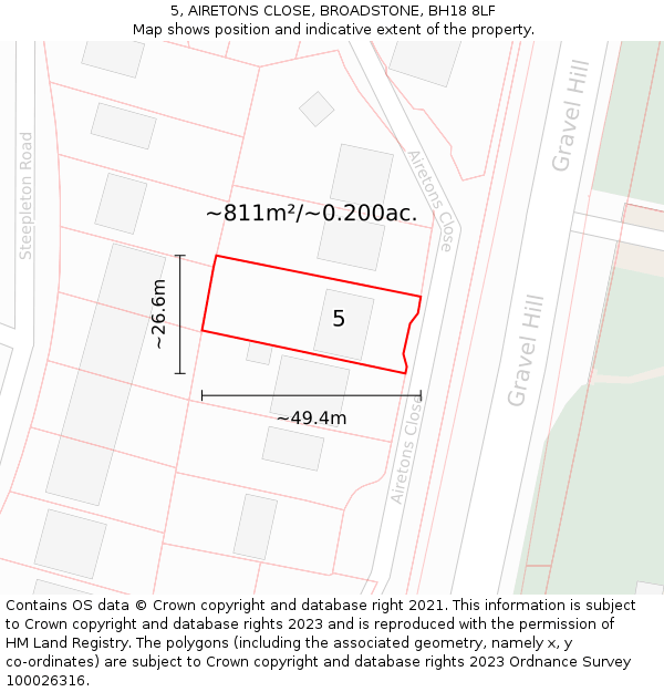 5, AIRETONS CLOSE, BROADSTONE, BH18 8LF: Plot and title map