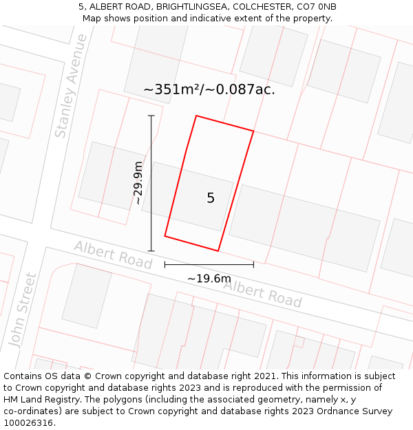 5, ALBERT ROAD, BRIGHTLINGSEA, COLCHESTER, CO7 0NB: Plot and title map