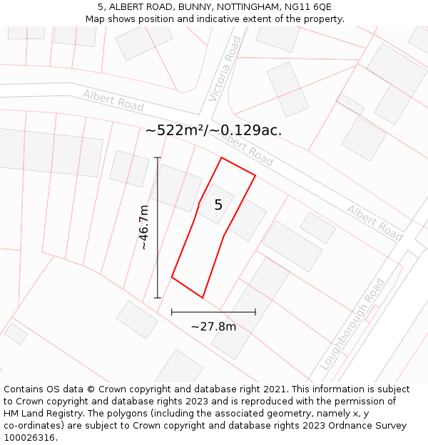 5, ALBERT ROAD, BUNNY, NOTTINGHAM, NG11 6QE: Plot and title map