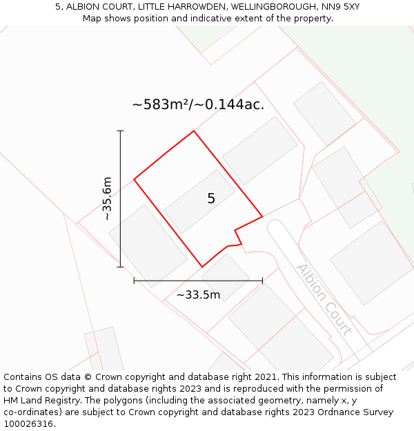 5, ALBION COURT, LITTLE HARROWDEN, WELLINGBOROUGH, NN9 5XY: Plot and title map