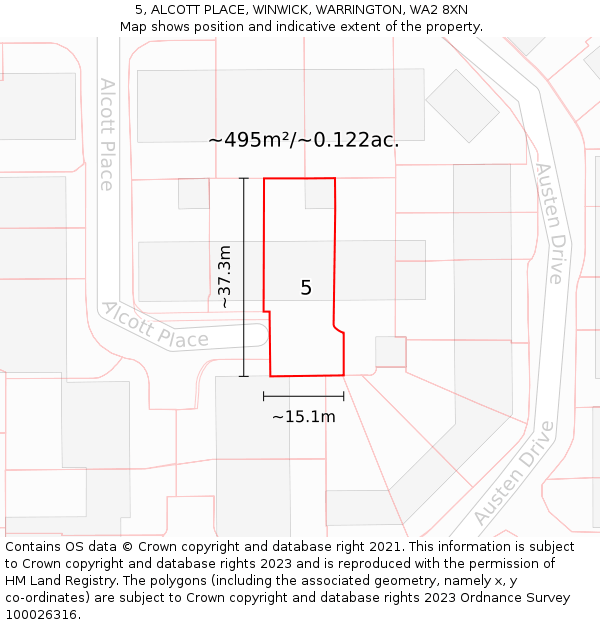 5, ALCOTT PLACE, WINWICK, WARRINGTON, WA2 8XN: Plot and title map