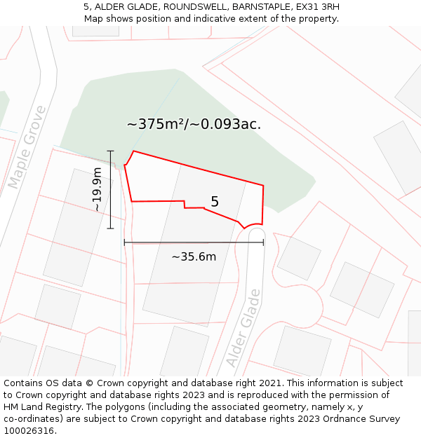 5, ALDER GLADE, ROUNDSWELL, BARNSTAPLE, EX31 3RH: Plot and title map