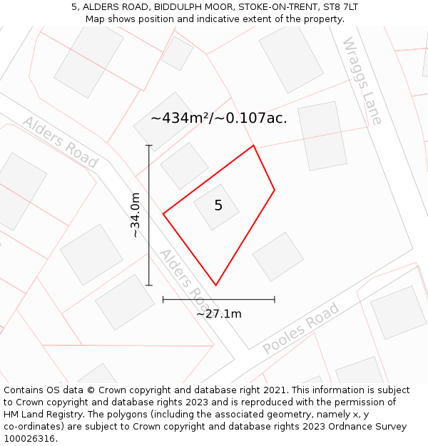 5, ALDERS ROAD, BIDDULPH MOOR, STOKE-ON-TRENT, ST8 7LT: Plot and title map