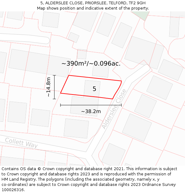 5, ALDERSLEE CLOSE, PRIORSLEE, TELFORD, TF2 9GH: Plot and title map