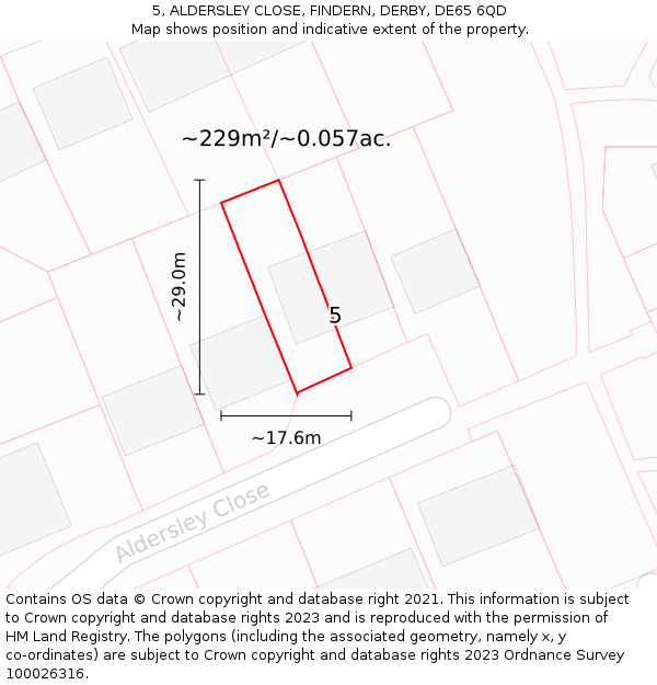 5, ALDERSLEY CLOSE, FINDERN, DERBY, DE65 6QD: Plot and title map