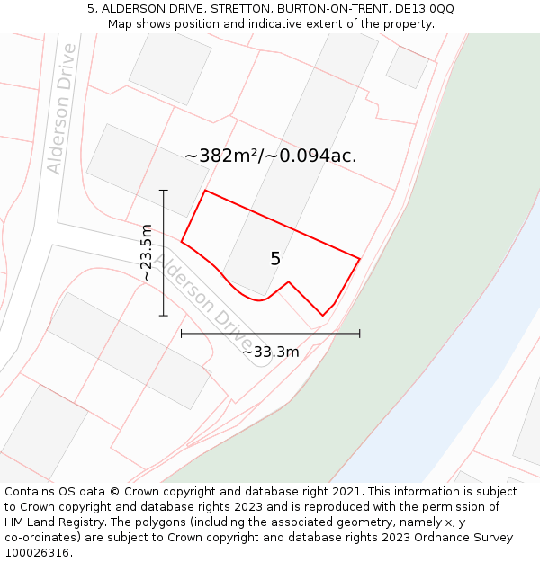 5, ALDERSON DRIVE, STRETTON, BURTON-ON-TRENT, DE13 0QQ: Plot and title map