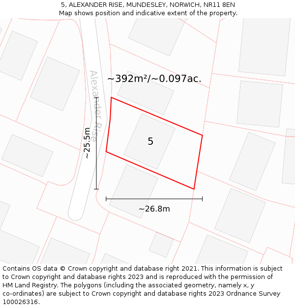 5, ALEXANDER RISE, MUNDESLEY, NORWICH, NR11 8EN: Plot and title map