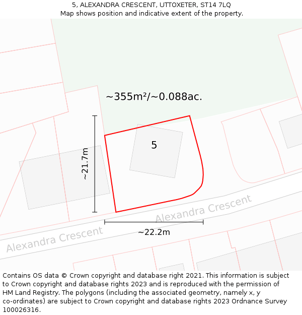 5, ALEXANDRA CRESCENT, UTTOXETER, ST14 7LQ: Plot and title map
