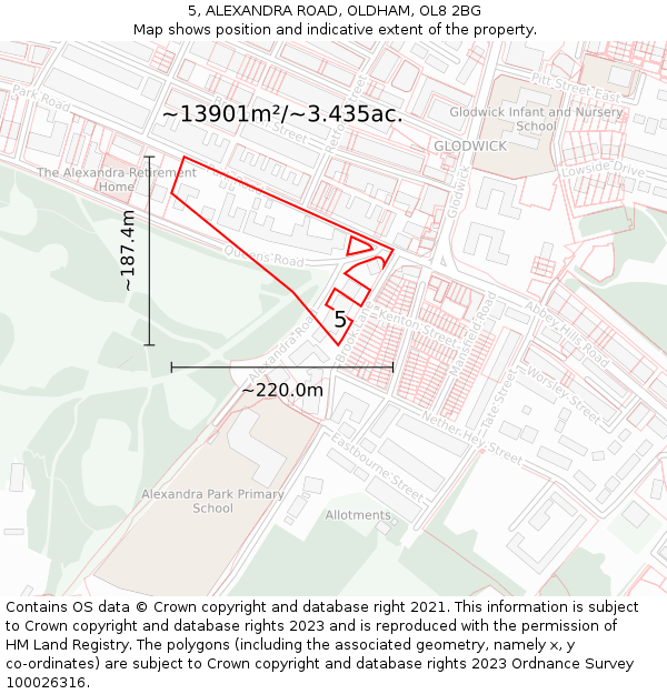 5, ALEXANDRA ROAD, OLDHAM, OL8 2BG: Plot and title map