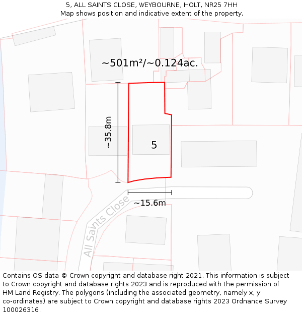 5, ALL SAINTS CLOSE, WEYBOURNE, HOLT, NR25 7HH: Plot and title map