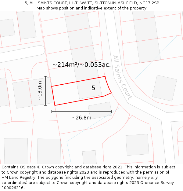 5, ALL SAINTS COURT, HUTHWAITE, SUTTON-IN-ASHFIELD, NG17 2SP: Plot and title map