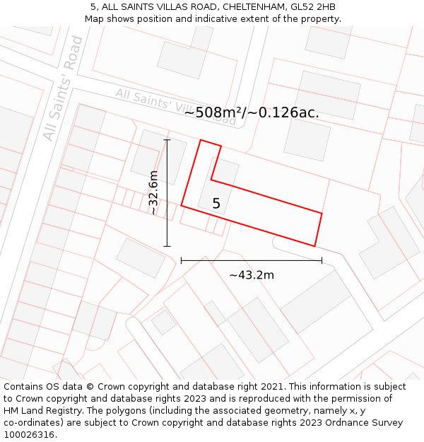 5, ALL SAINTS VILLAS ROAD, CHELTENHAM, GL52 2HB: Plot and title map