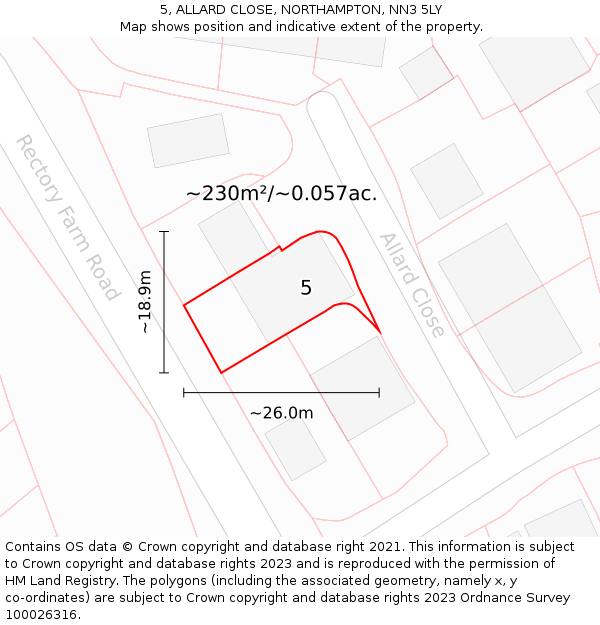 5, ALLARD CLOSE, NORTHAMPTON, NN3 5LY: Plot and title map