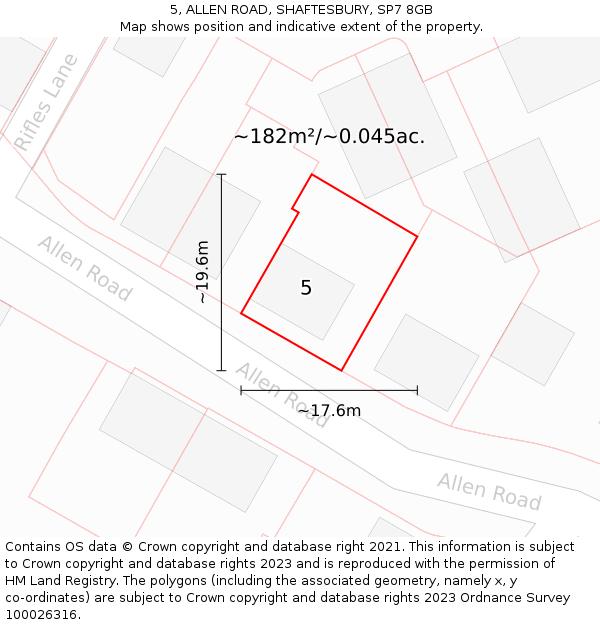 5, ALLEN ROAD, SHAFTESBURY, SP7 8GB: Plot and title map