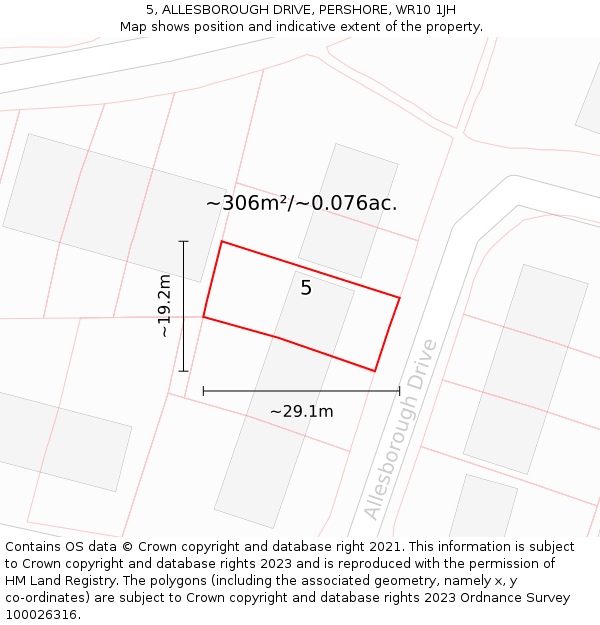 5, ALLESBOROUGH DRIVE, PERSHORE, WR10 1JH: Plot and title map