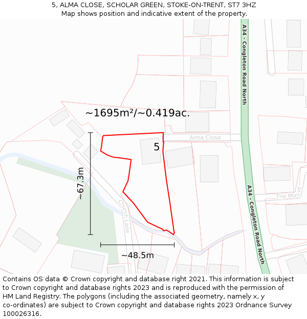 5, ALMA CLOSE, SCHOLAR GREEN, STOKE-ON-TRENT, ST7 3HZ: Plot and title map