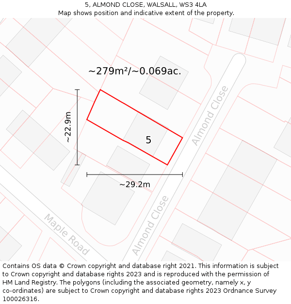 5, ALMOND CLOSE, WALSALL, WS3 4LA: Plot and title map