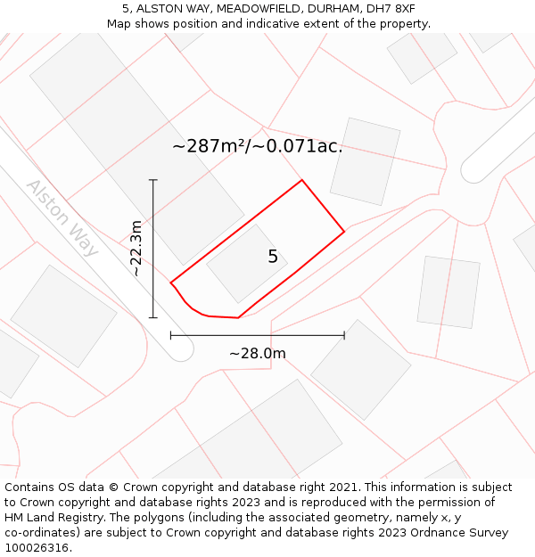 5, ALSTON WAY, MEADOWFIELD, DURHAM, DH7 8XF: Plot and title map