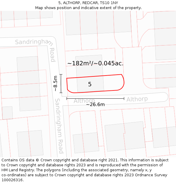 5, ALTHORP, REDCAR, TS10 1NY: Plot and title map
