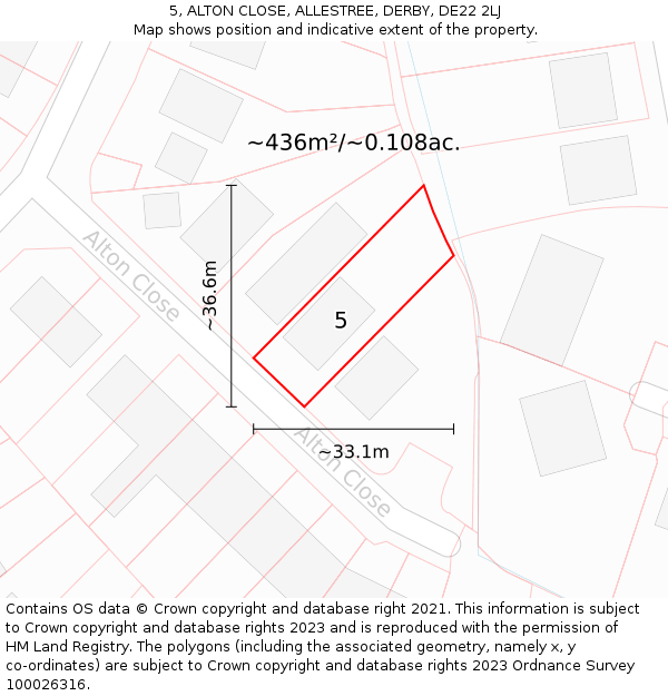 5, ALTON CLOSE, ALLESTREE, DERBY, DE22 2LJ: Plot and title map