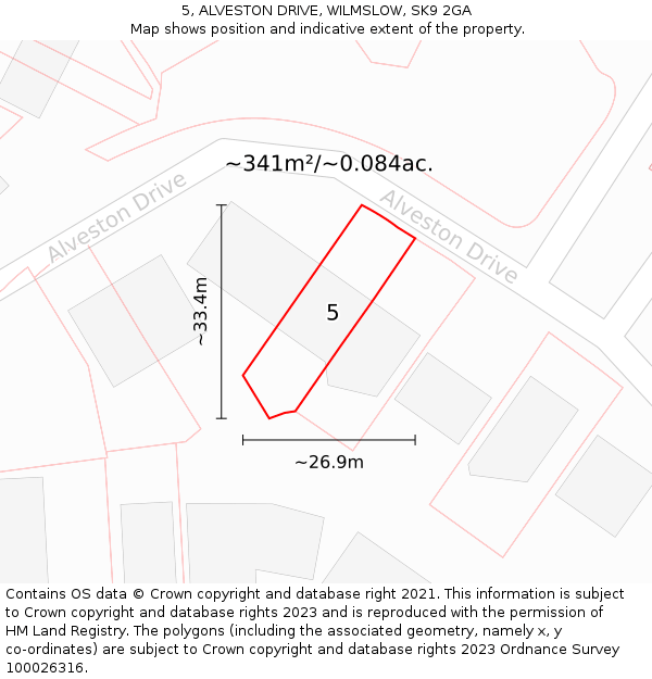 5, ALVESTON DRIVE, WILMSLOW, SK9 2GA: Plot and title map