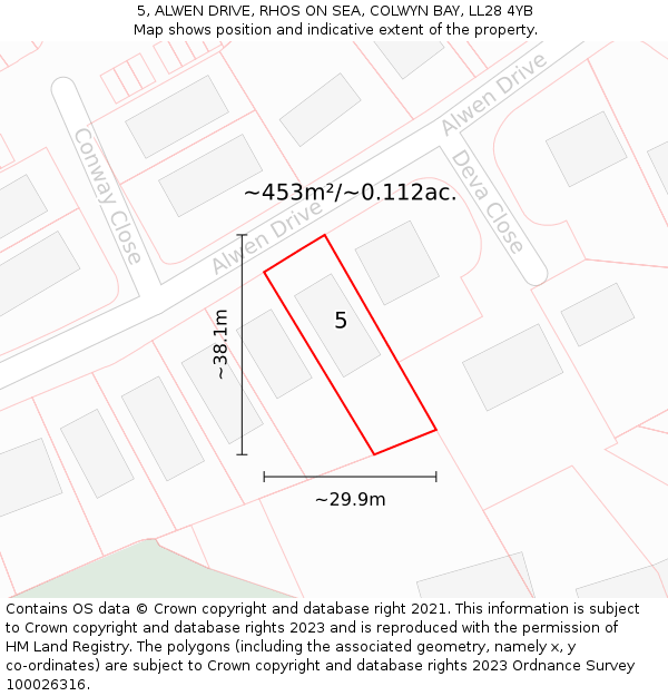 5, ALWEN DRIVE, RHOS ON SEA, COLWYN BAY, LL28 4YB: Plot and title map